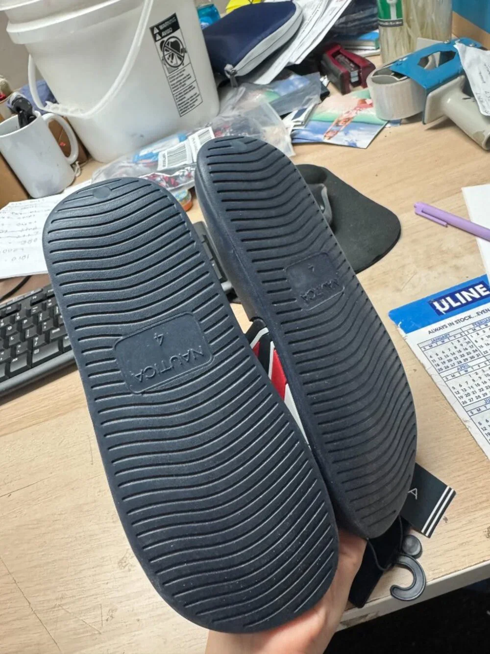NAUTICA EMBOSSED STRIPED LOGO SLIDE SANDAL NEW NAUTICA HANI - RED WHITE BLUE